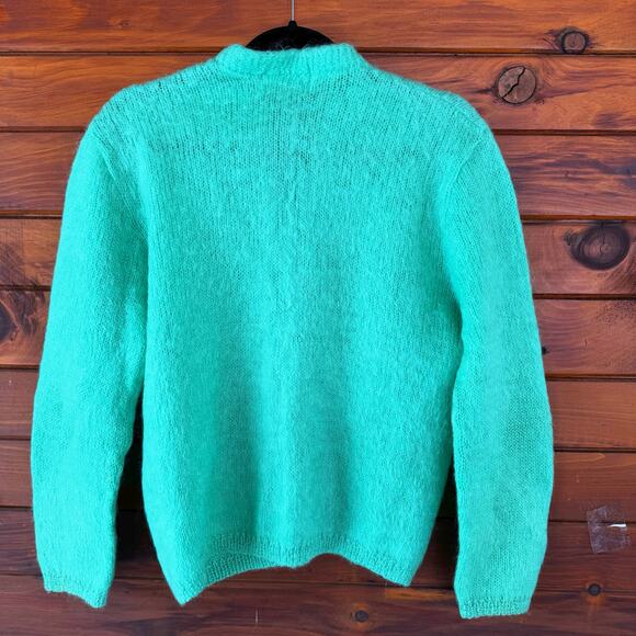 VINTAGE | 50s 60s Jantzen Apple Green Mohair Wool Cardigan Sweater Size 38 - Picture 2 of 5